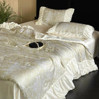 Bedding Set Satin Jacquard Gathered Ruffle Pillowcases Included
