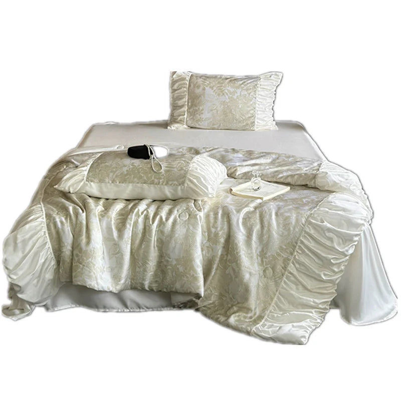 Bedding Set Satin Jacquard Gathered Ruffle Pillowcases Included