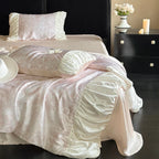 Bedding Set Satin Jacquard Gathered Ruffle Pillowcases Included