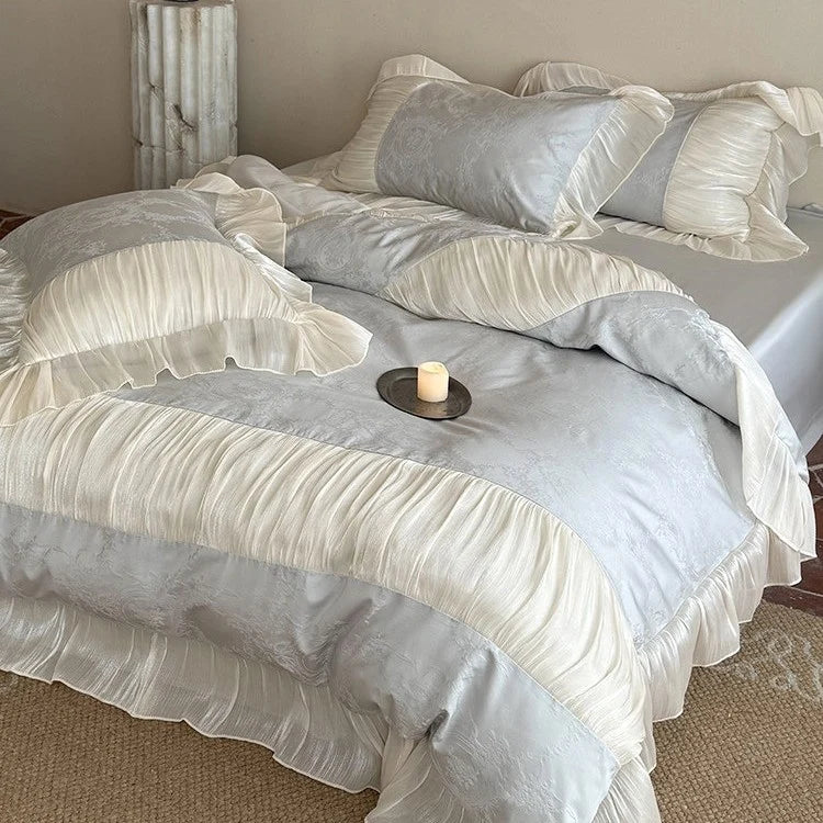 Bedding Set Satin Jacquard & Pleated Ruffle