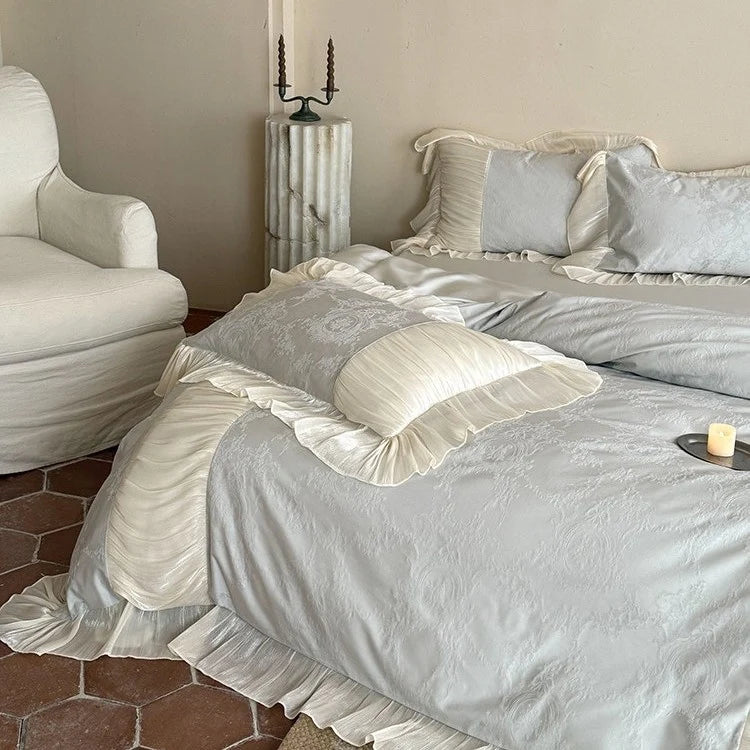 Bedding Set Satin Jacquard & Pleated Ruffle