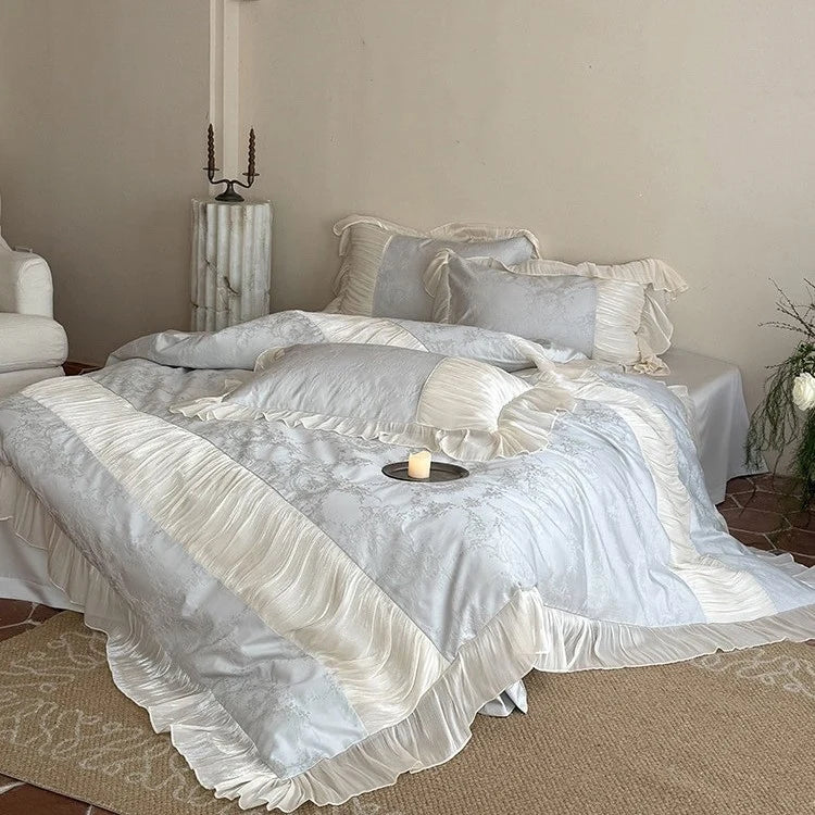 Bedding Set Satin Jacquard & Pleated Ruffle