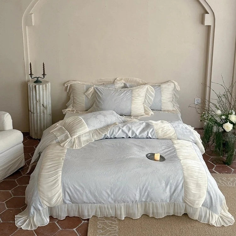 Bedding Set Satin Jacquard & Pleated Ruffle