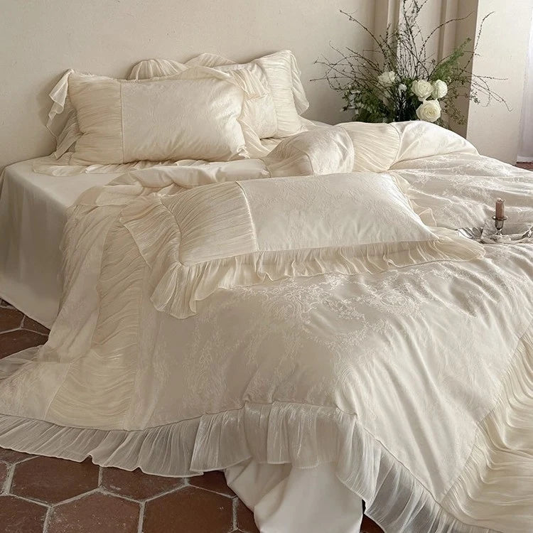 Bedding Set Satin Jacquard & Pleated Ruffle
