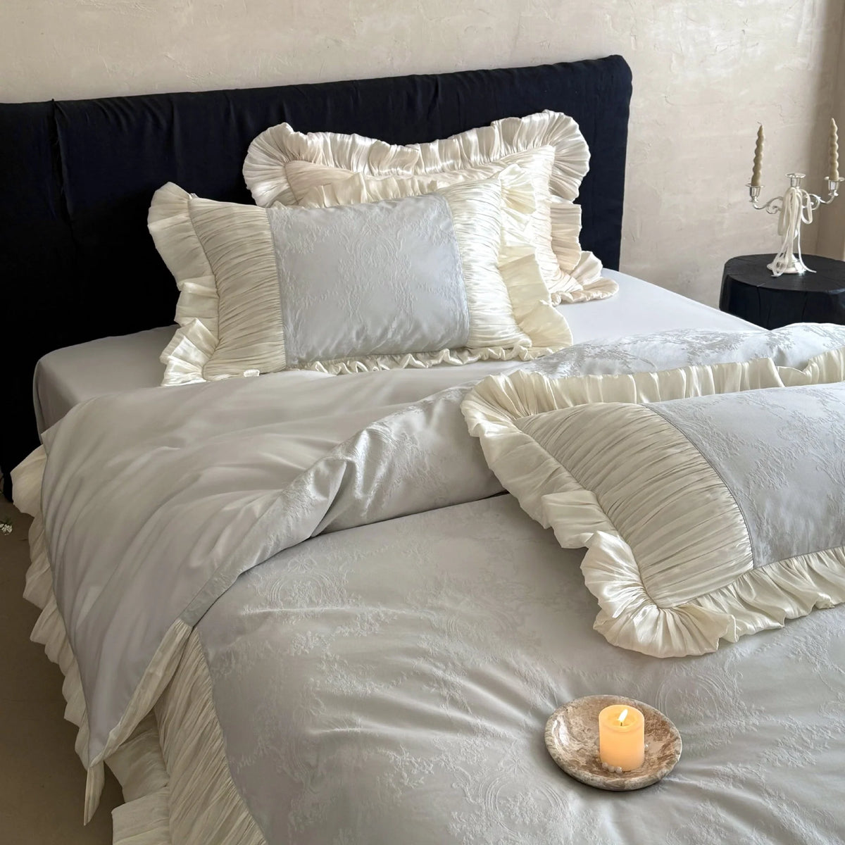 Bedding Set Satin Jacquard Pleated Ruffles
