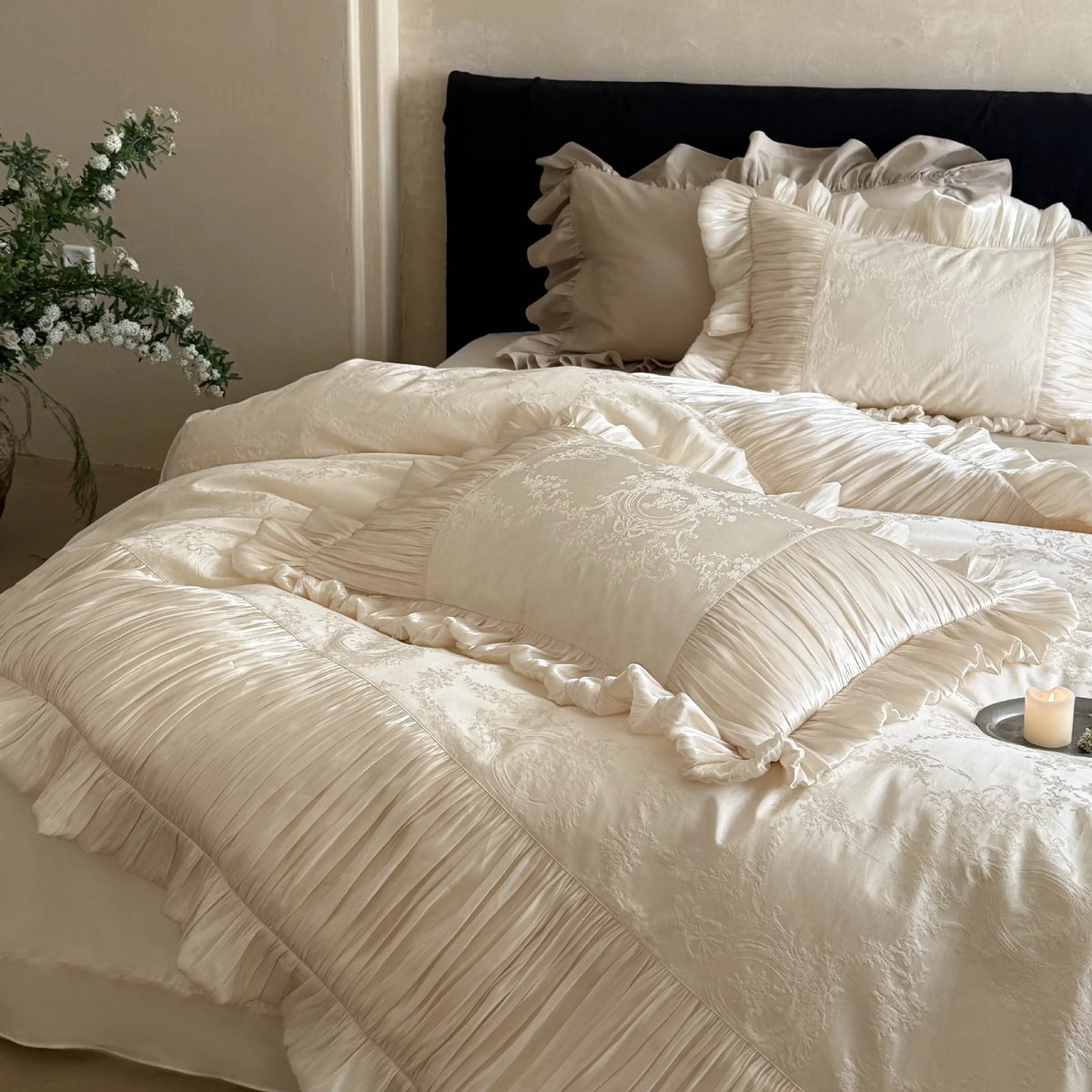 Bedding Set Satin Jacquard Pleated Ruffles