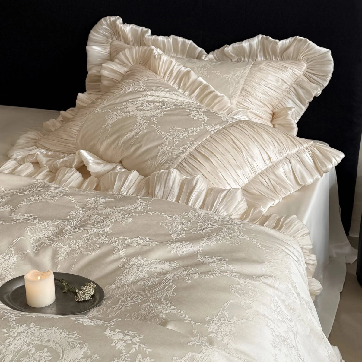 Bedding Set Satin Jacquard Pleated Ruffles