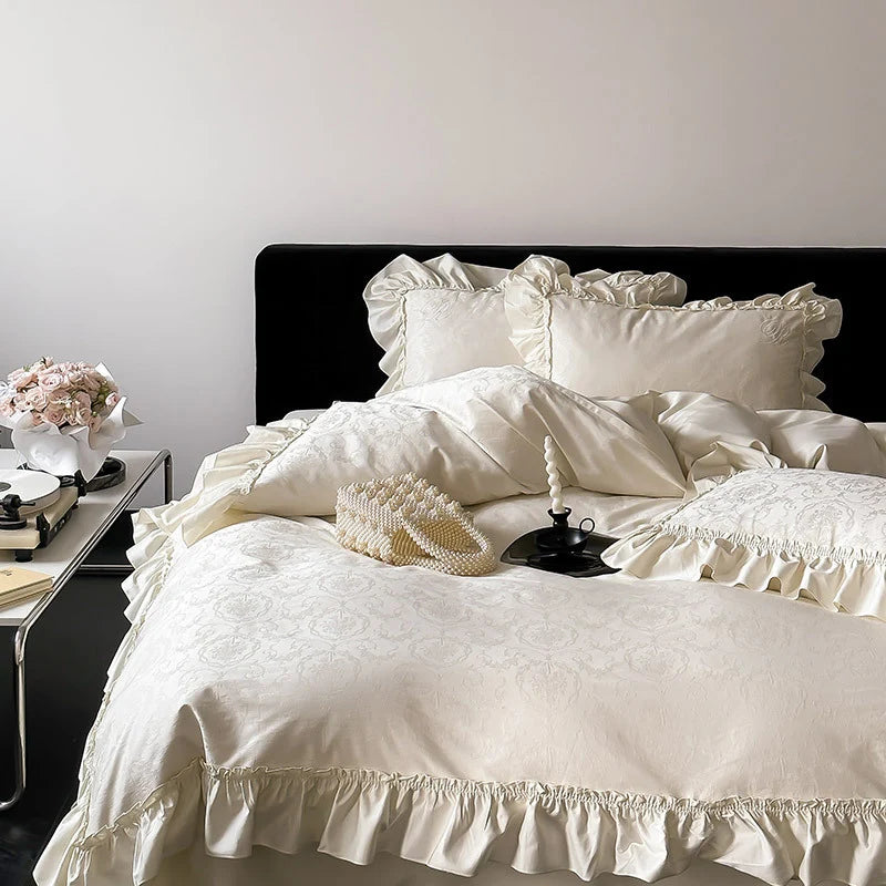 Bedding Set Satin Jacquard Ruffled Edges Machine Washable