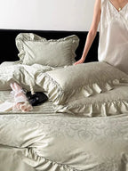 Bedding Set Satin Jacquard Ruffled Edges Machine Washable
