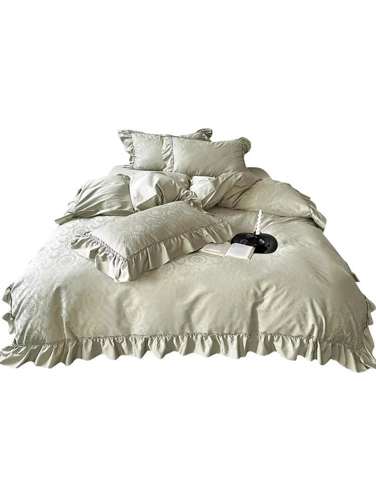 Bedding Set Satin Jacquard Ruffled Edges Machine Washable