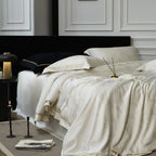 Bedding Set Satin Jacquard Subtle Floral Fine Piping