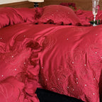 Bedding Set Satin Look Rose Embroidery Four Piece