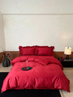 Bedding Set Satin Look Rose Embroidery Four Piece