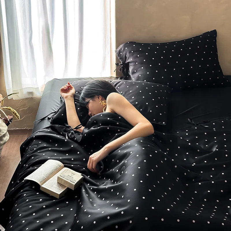 Bedding Set Satin Polka Dot Breathable
