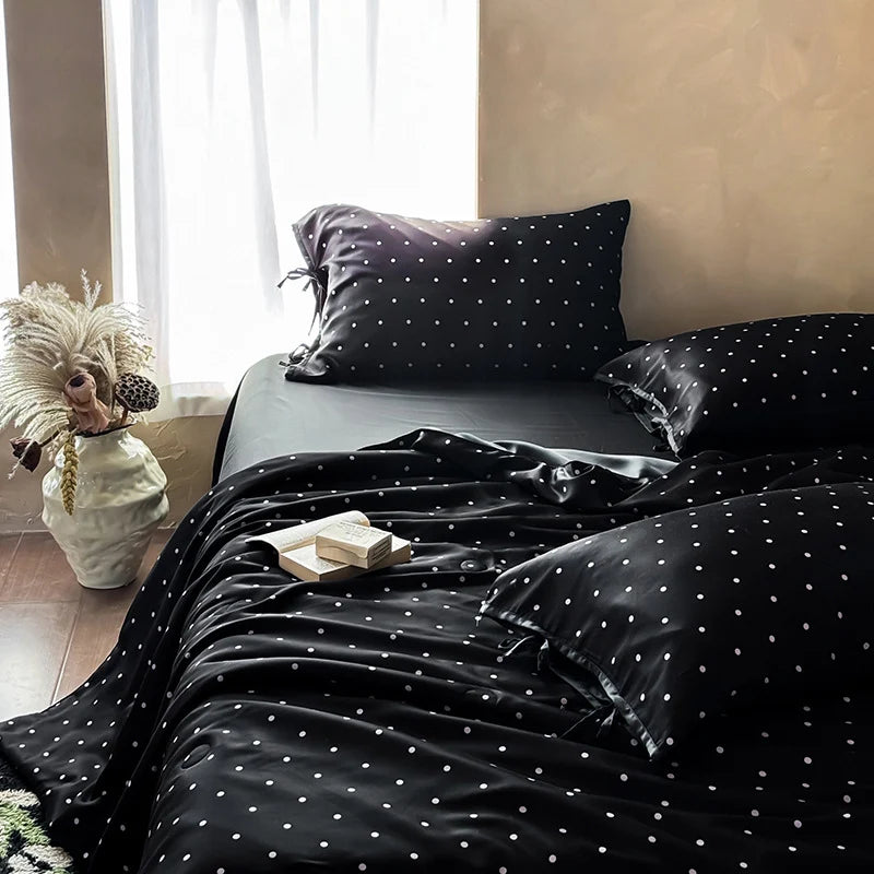 Bedding Set Satin Polka Dot Breathable