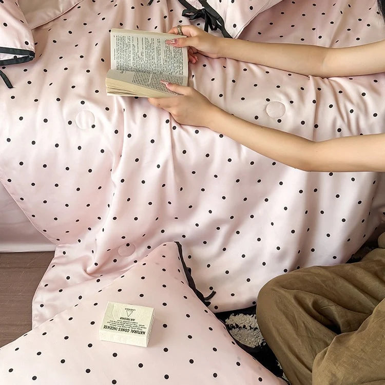 Bedding Set Satin Polka Dot Breathable