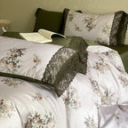 Bedding Set Satin Reversible Floral & Lace Trim