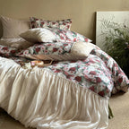 Bedding Set Satin Rose Pattern & Gathered Bed Skirt