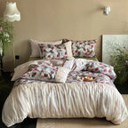 Bedding Set Satin Rose Pattern & Gathered Bed Skirt