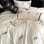 Bedding Set Satin Temperature-Regulating Floral Embroidery