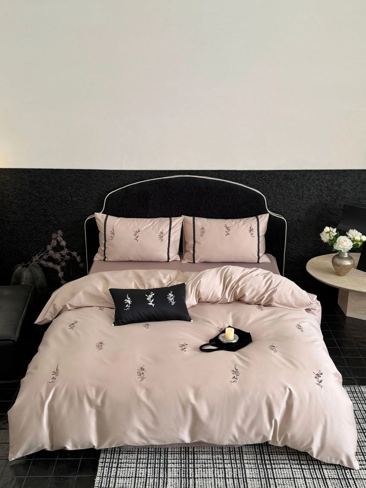 Bedding Set Satin Temperature-Regulating Floral Embroidery