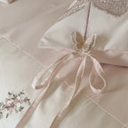 Bedding Set Satin With Floral Embroidery & Ruffled Edges