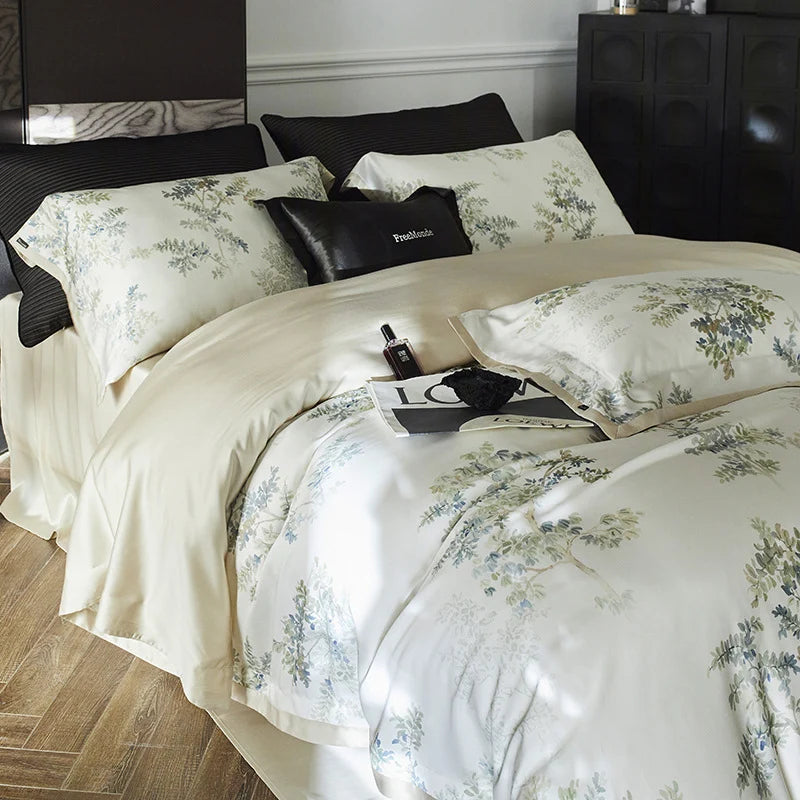 Bedding Set Silky Cotton Satin & Botanical Print