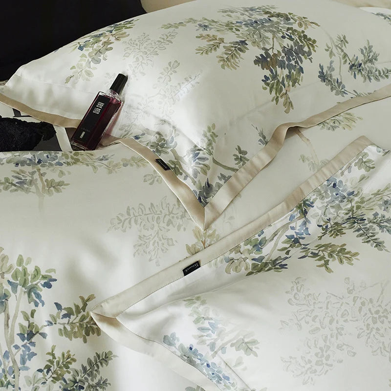 Bedding Set Silky Cotton Satin & Botanical Print