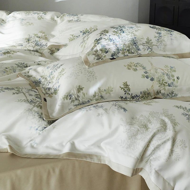 Bedding Set Silky Cotton Satin & Botanical Print
