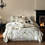 Bedding Set Silky Cotton Satin Floral Ruffle 4-Piece