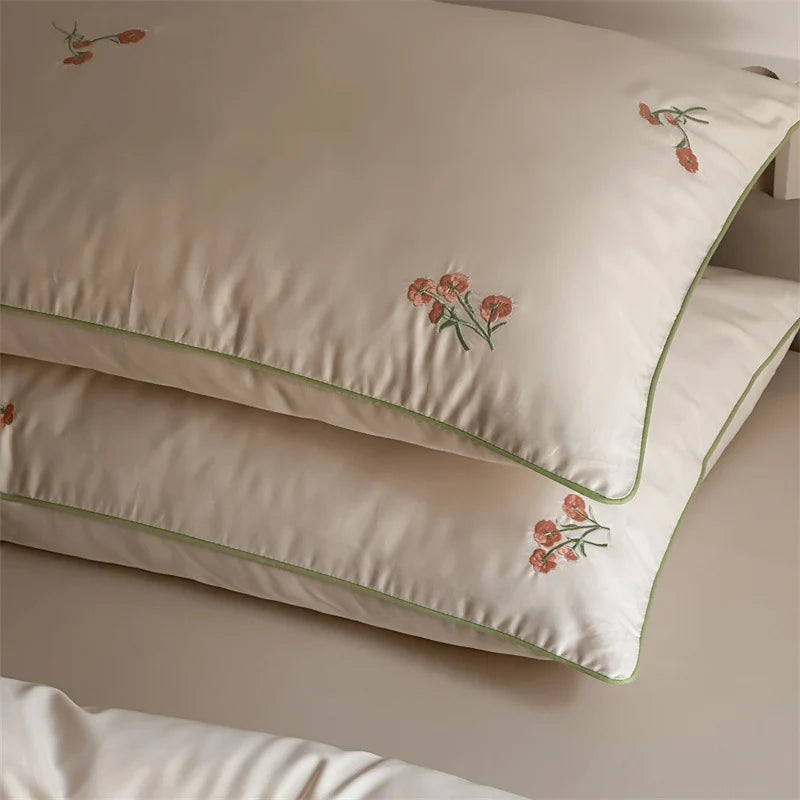 Bedding Set Silky-Matte Cotton Satin Floral Embroidery