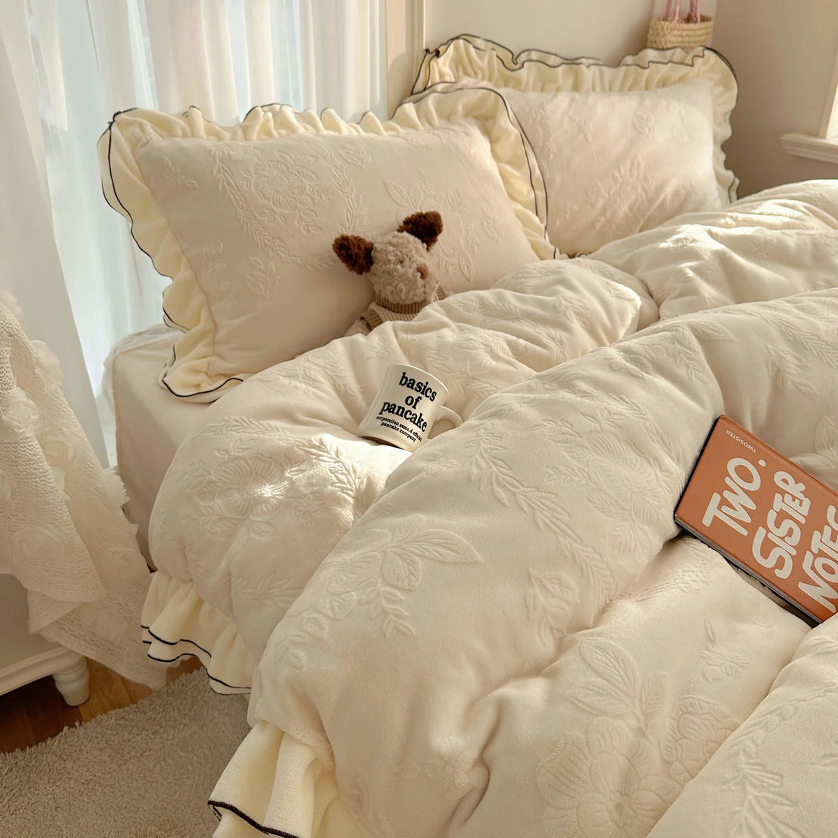 Bedding Set Silky Milk Fiber Lace Edge