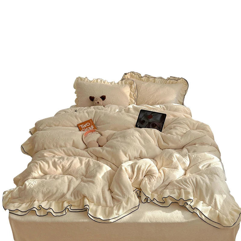 Bedding Set Silky Milk Fiber Lace Edge