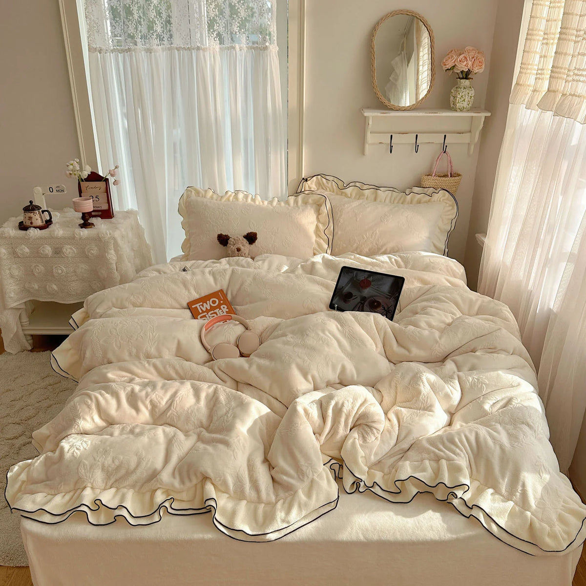 Bedding Set Silky Milk Fiber Lace Edge