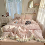 Bedding Set Silky Milk Fiber Lace Edge