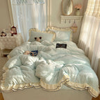 Bedding Set Silky Milk Fiber Lace Edge