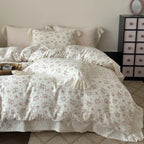 Bedding Set Soft Breathable Cotton Floral Lace Ruffle