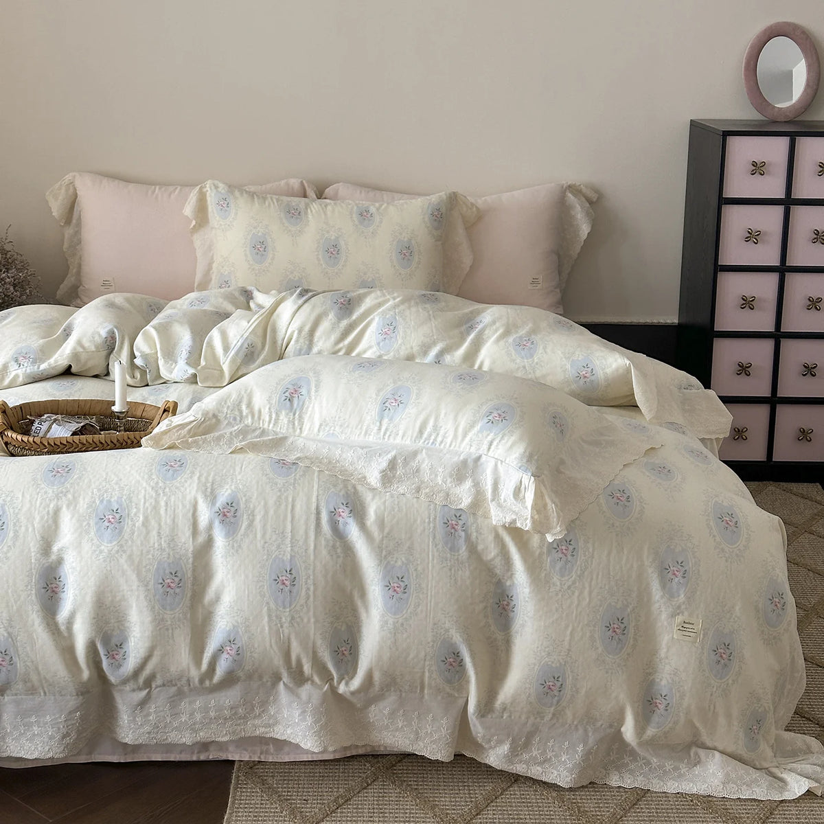 Bedding Set Soft Breathable Cotton Floral Lace Ruffle