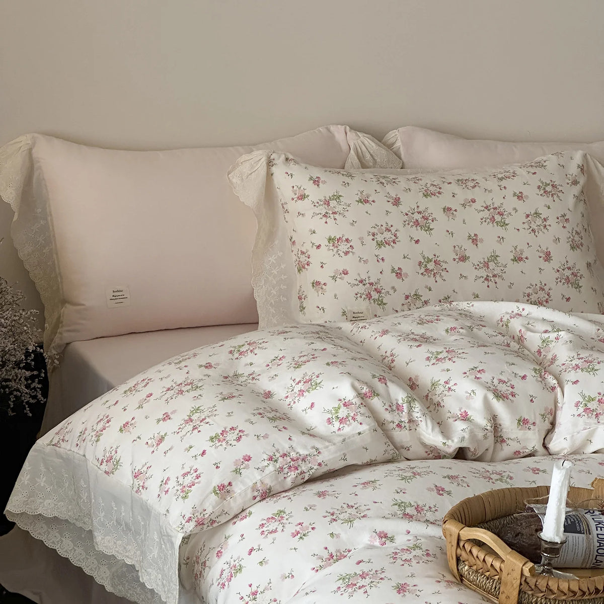 Bedding Set Soft Breathable Cotton Floral Lace Ruffle