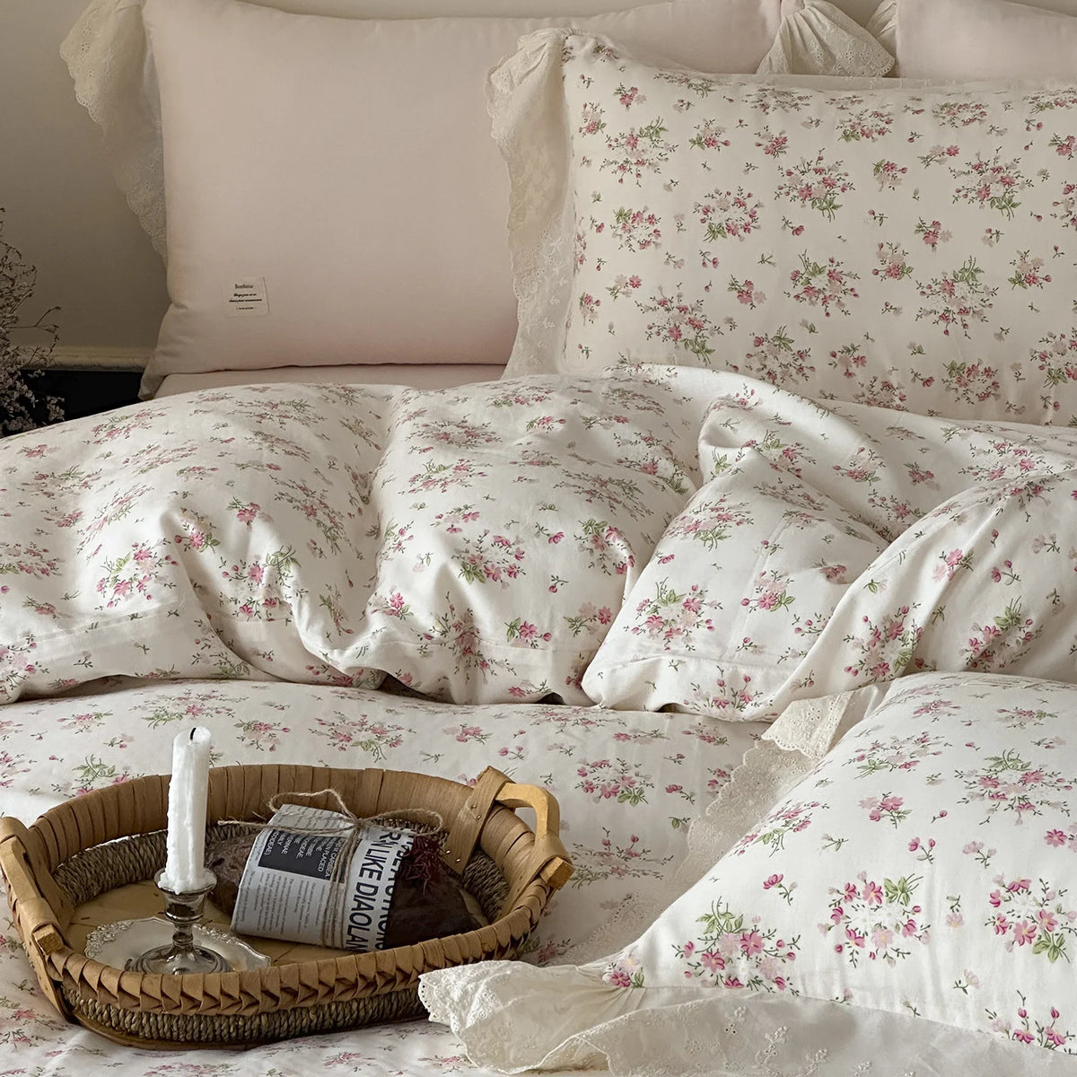 Bedding Set Soft Breathable Cotton Floral Lace Ruffle