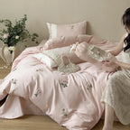 Bedding Set Soft Breathable Cotton Rose Embroidery Ruffle Trim