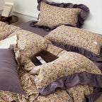 Bedding Set Soft Cotton Floral Ruffle Concealed Zipper