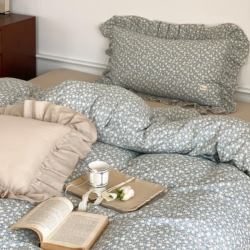 Bedding Set Soft Cotton Floral Ruffle Concealed Zipper