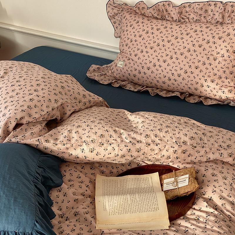 Bedding Set Soft Cotton Floral Ruffle Concealed Zipper