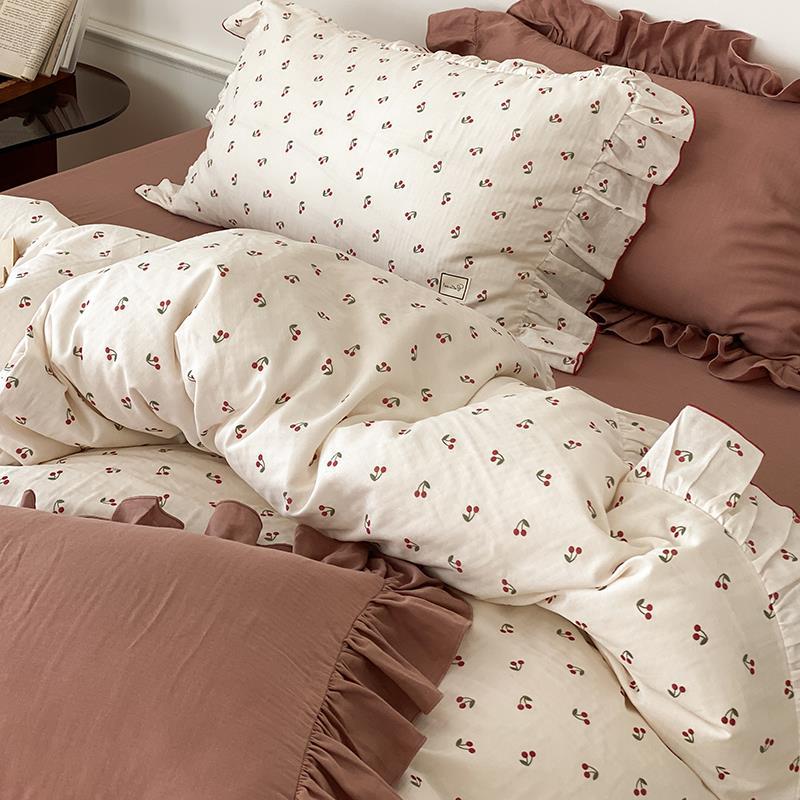 Bedding Set Soft Cotton Floral Ruffle Concealed Zipper