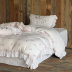Bedding Set Soft Cotton Rose Embroidery & Ruffle Trim
