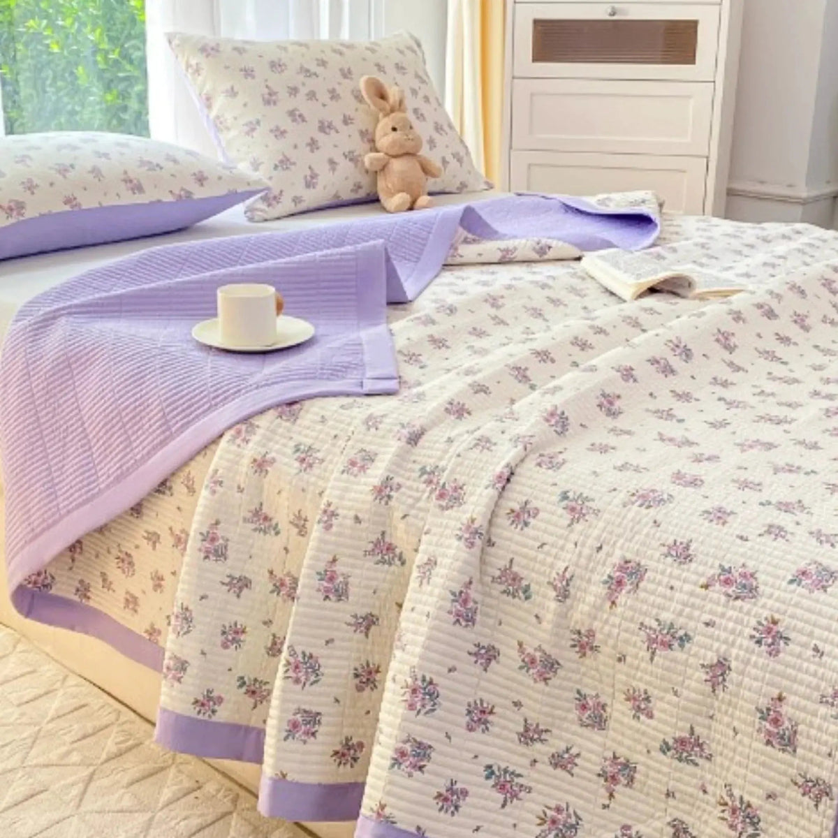 Bedding Set Soft Microfiber Floral Design Hidden Zipper