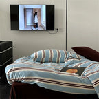 Bedding Set Striped Mako Cotton Breathable Concealed Zipper
