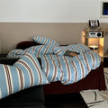 Bedding Set Striped Mako Cotton Breathable Concealed Zipper