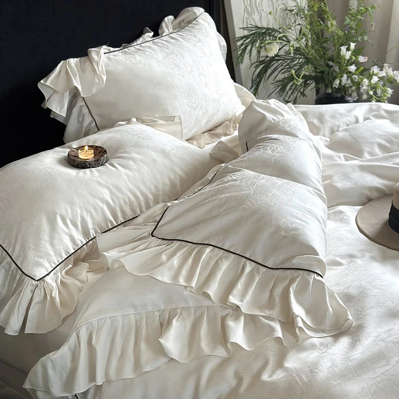 Bedding Set Tencel Cotton Jacquard Ruffle Trim 4-Piece